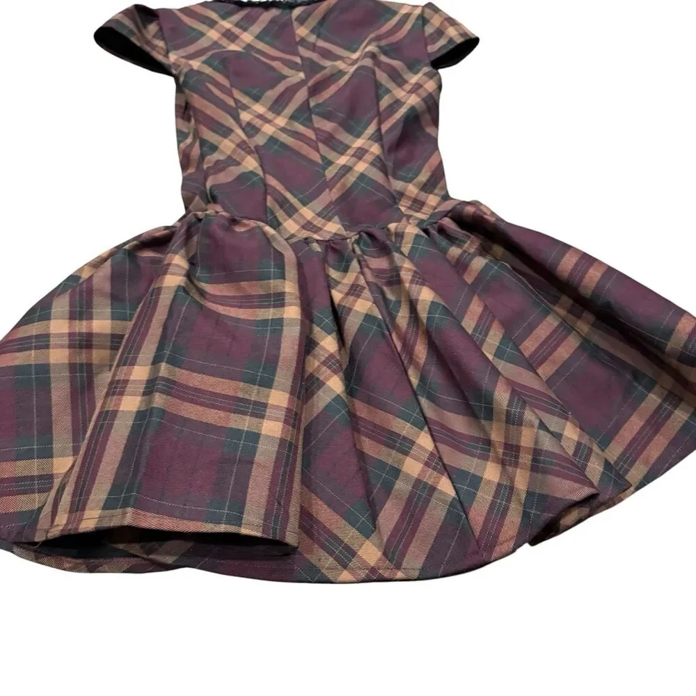 Widow Corset Mini Dress XXS Burgundy Plaid Hook & Eye Goth Punk Alt NWT - Picture 12 of 13